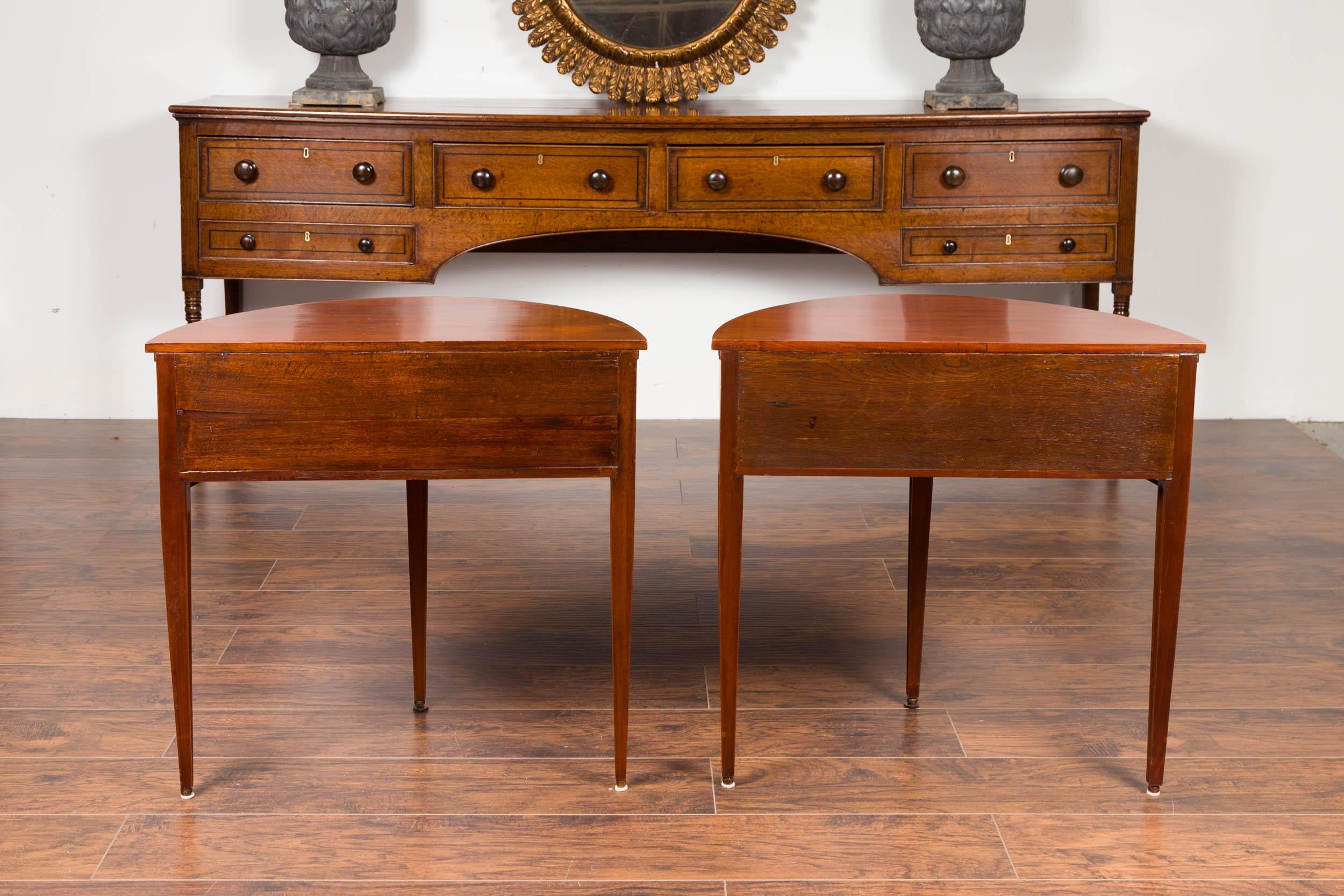 Pair of English 1870s Mahogany Demilune Tables with Reeded Sliding Doors 9