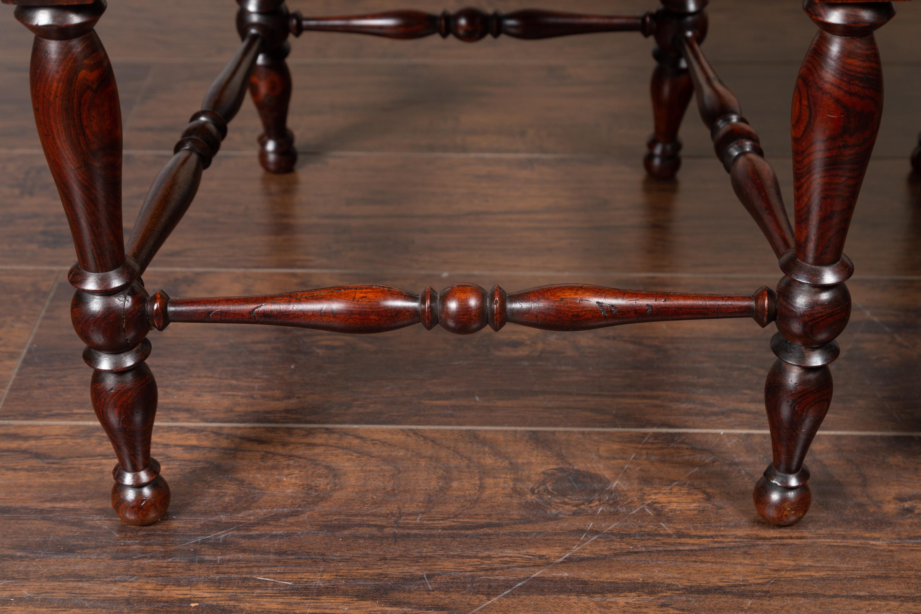 Pair of English 1870s Rosewood Side Chairs with Cane Seats and Turned Spindles 7