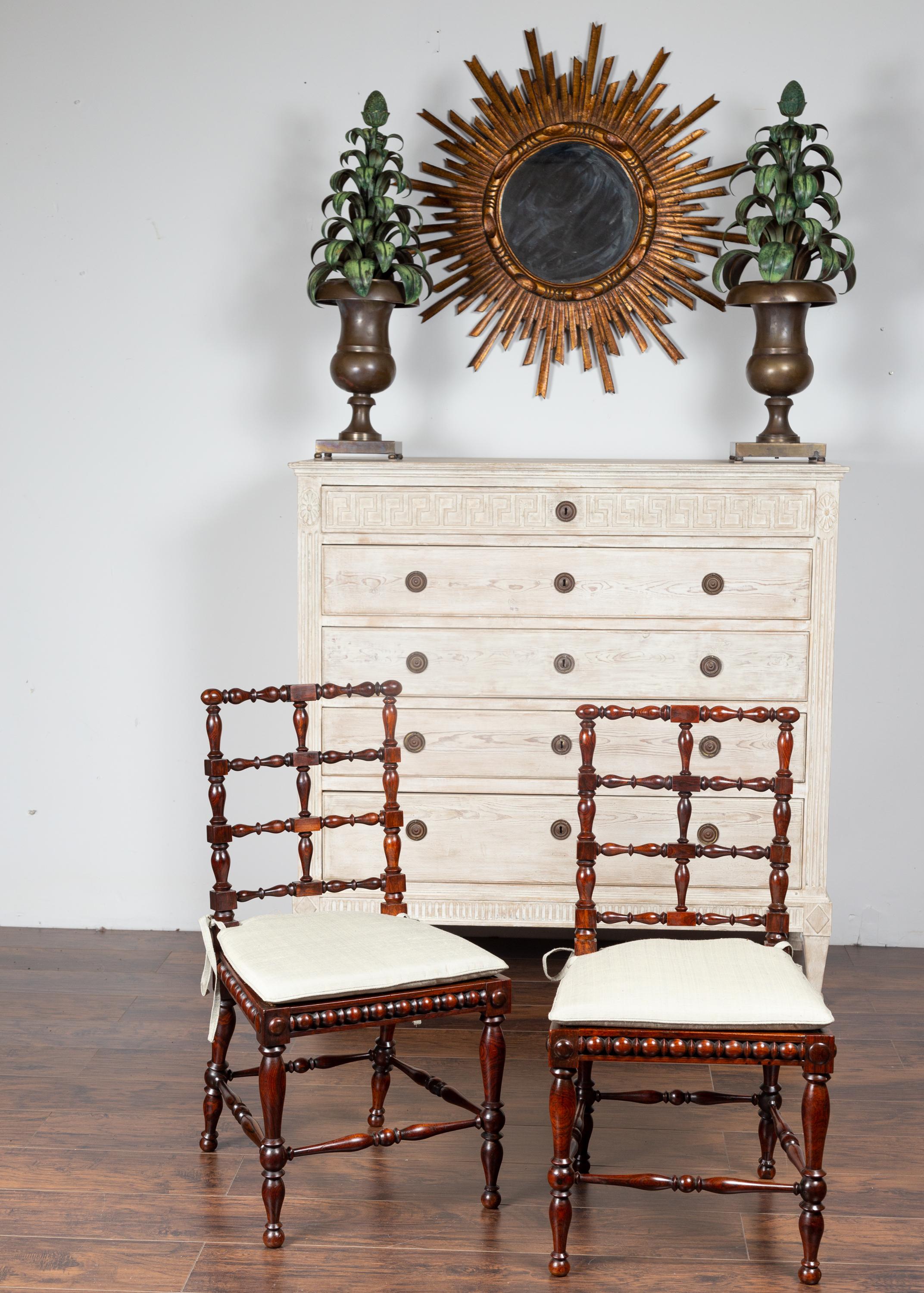 Pair of English 1870s Rosewood Side Chairs with Cane Seats and Turned Spindles In Good Condition In Atlanta, GA