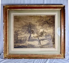 Pair of English 18th Century Blackwork on Silk Embroideries