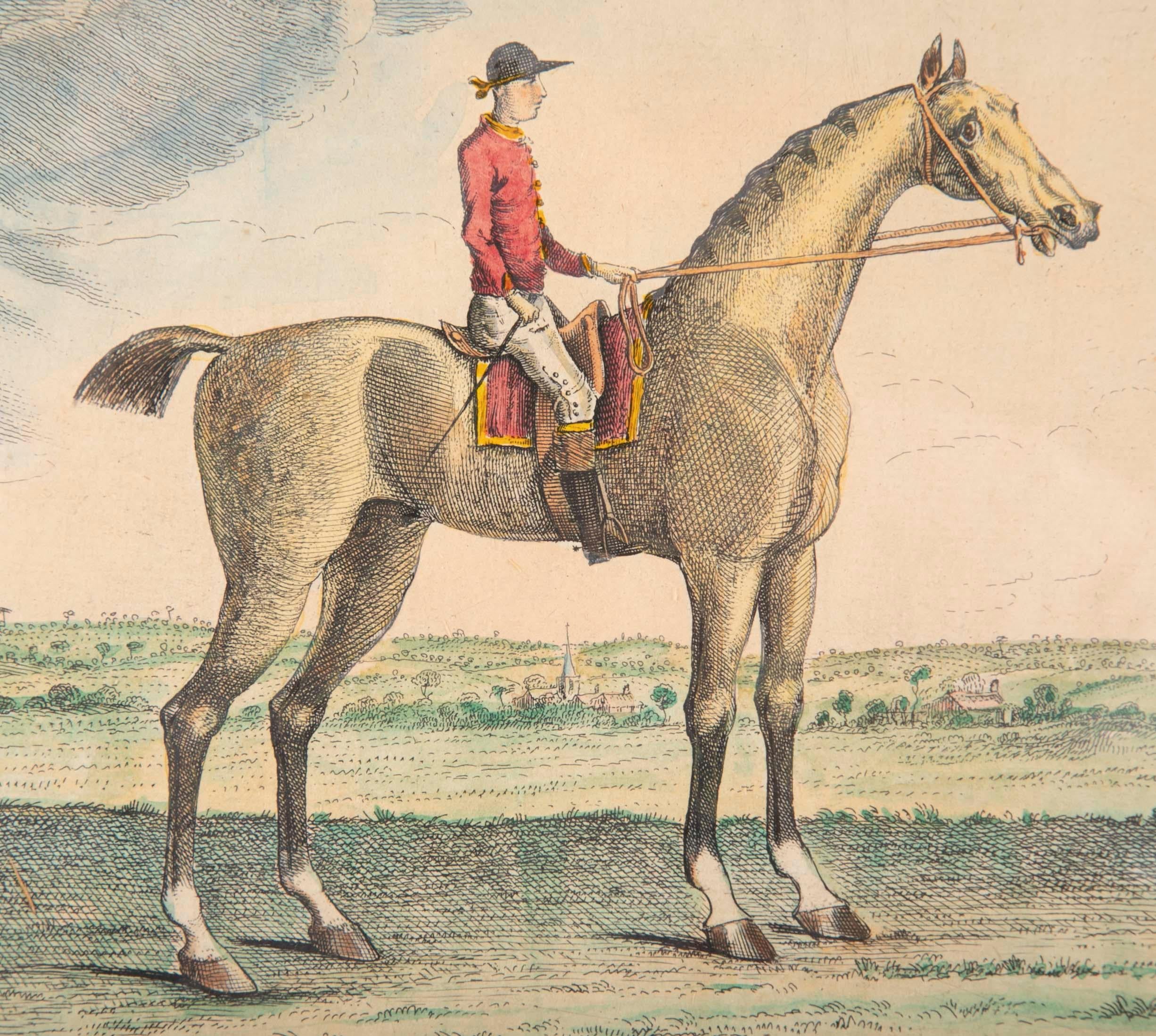 Pair of English 18th Century Hand Colored Equestrian Prints In Good Condition In Stamford, CT