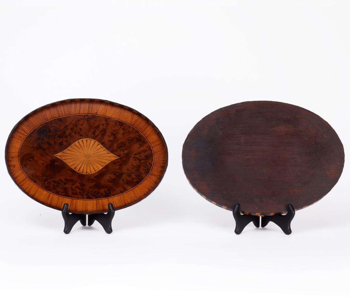 Pair of wonderful English 18th century Mahogany trays with inlaid satinwood and burl walnut.