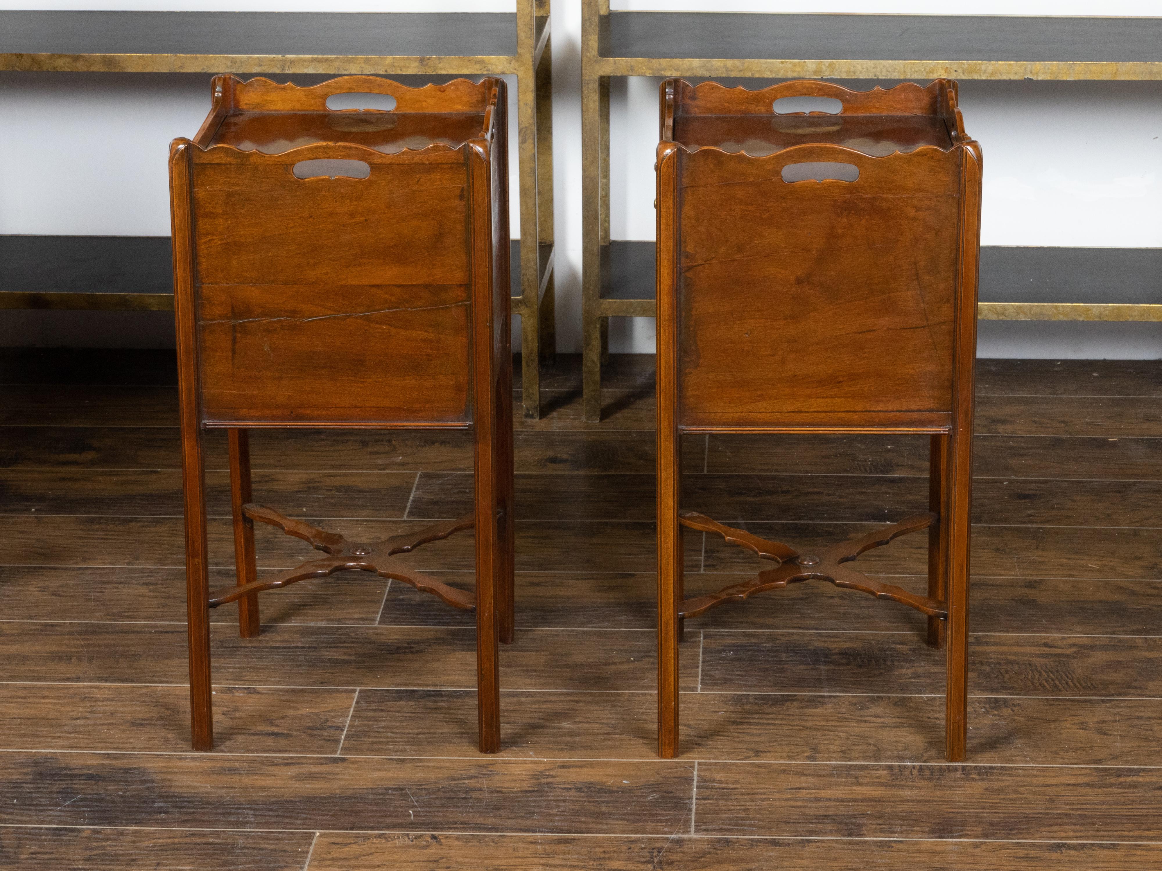 Pair of English 1900s Mahogany Bedside Tables with Drawer and Tambour Door 4