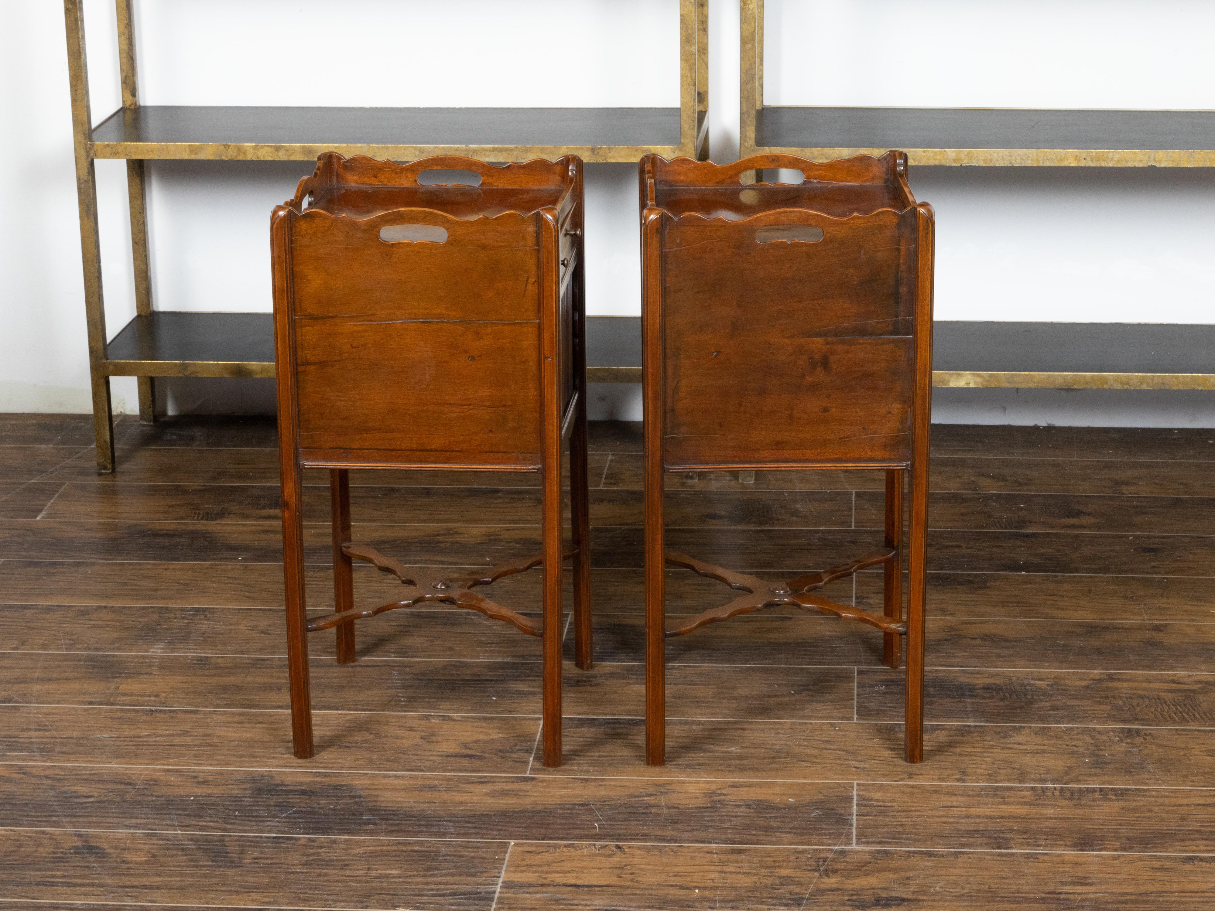 Pair of English 1900s Mahogany Bedside Tables with Drawer and Tambour Door 6