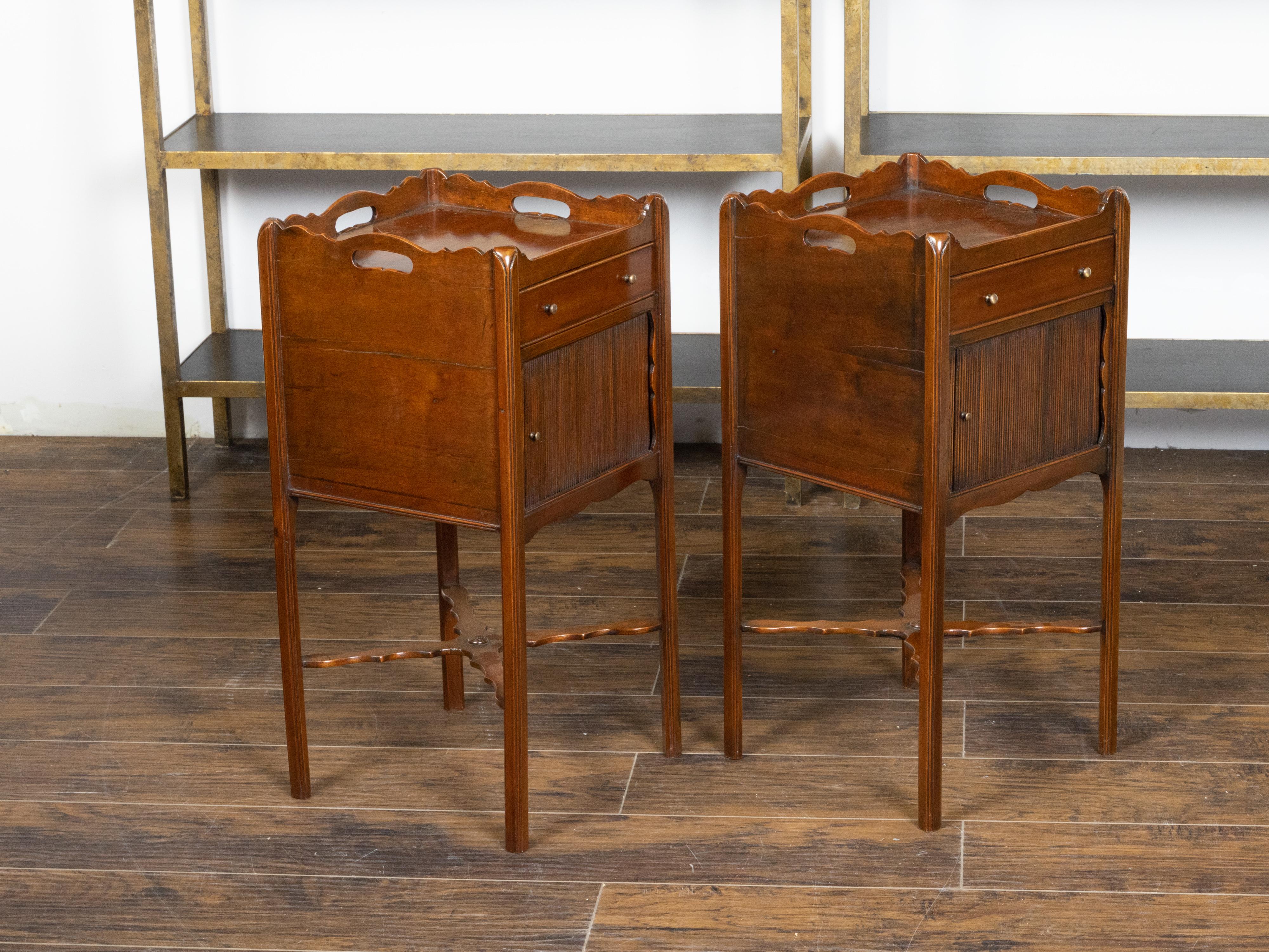Pair of English 1900s Mahogany Bedside Tables with Drawer and Tambour Door 7