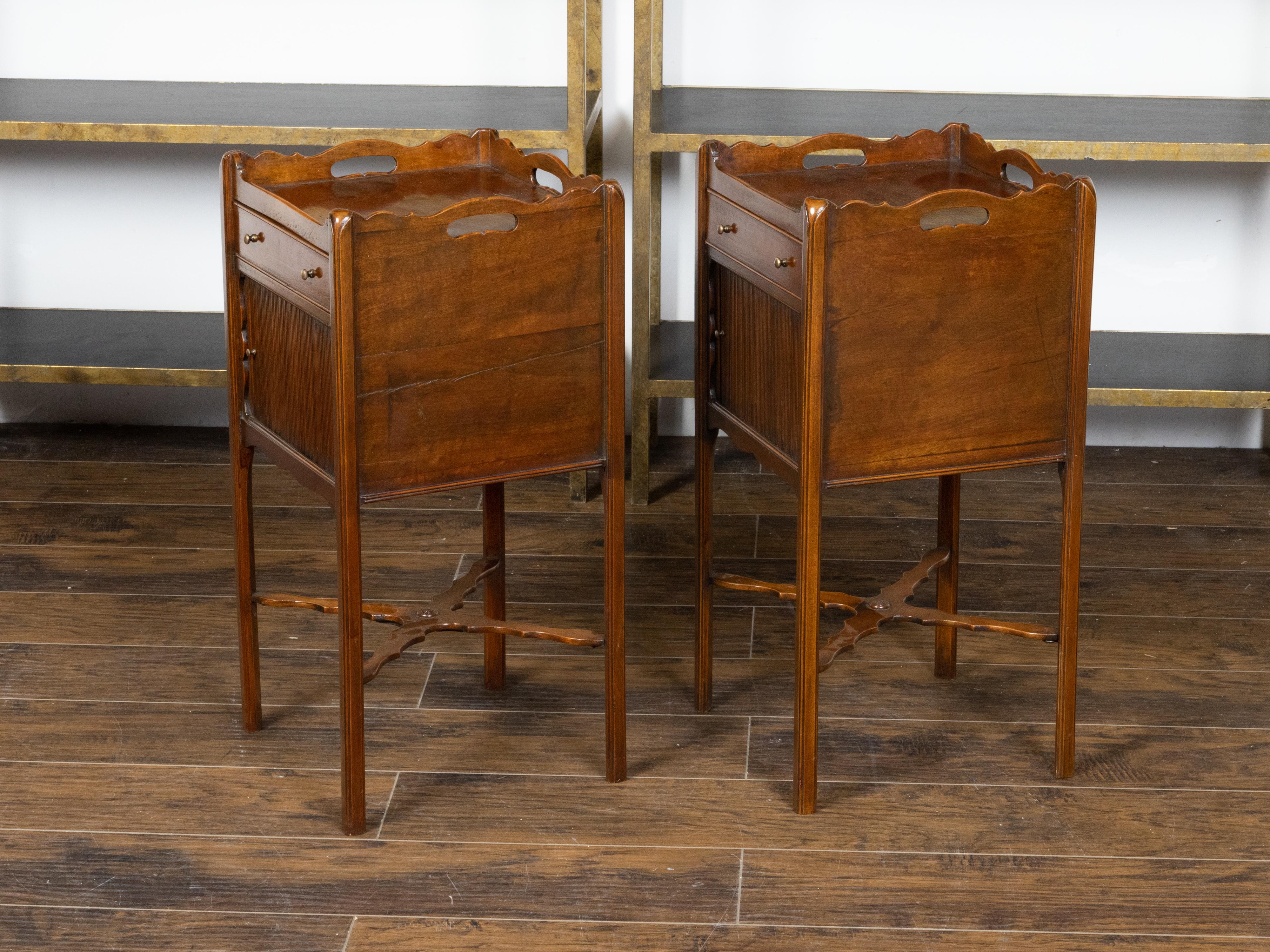Pair of English 1900s Mahogany Bedside Tables with Drawer and Tambour Door 3