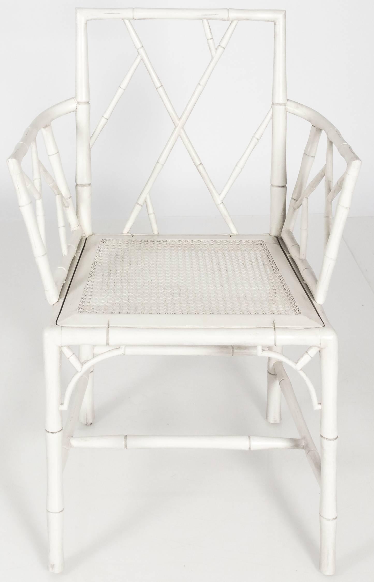 Mid-20th Century Pair of English 1940s Faux Bamboo White Armchairs