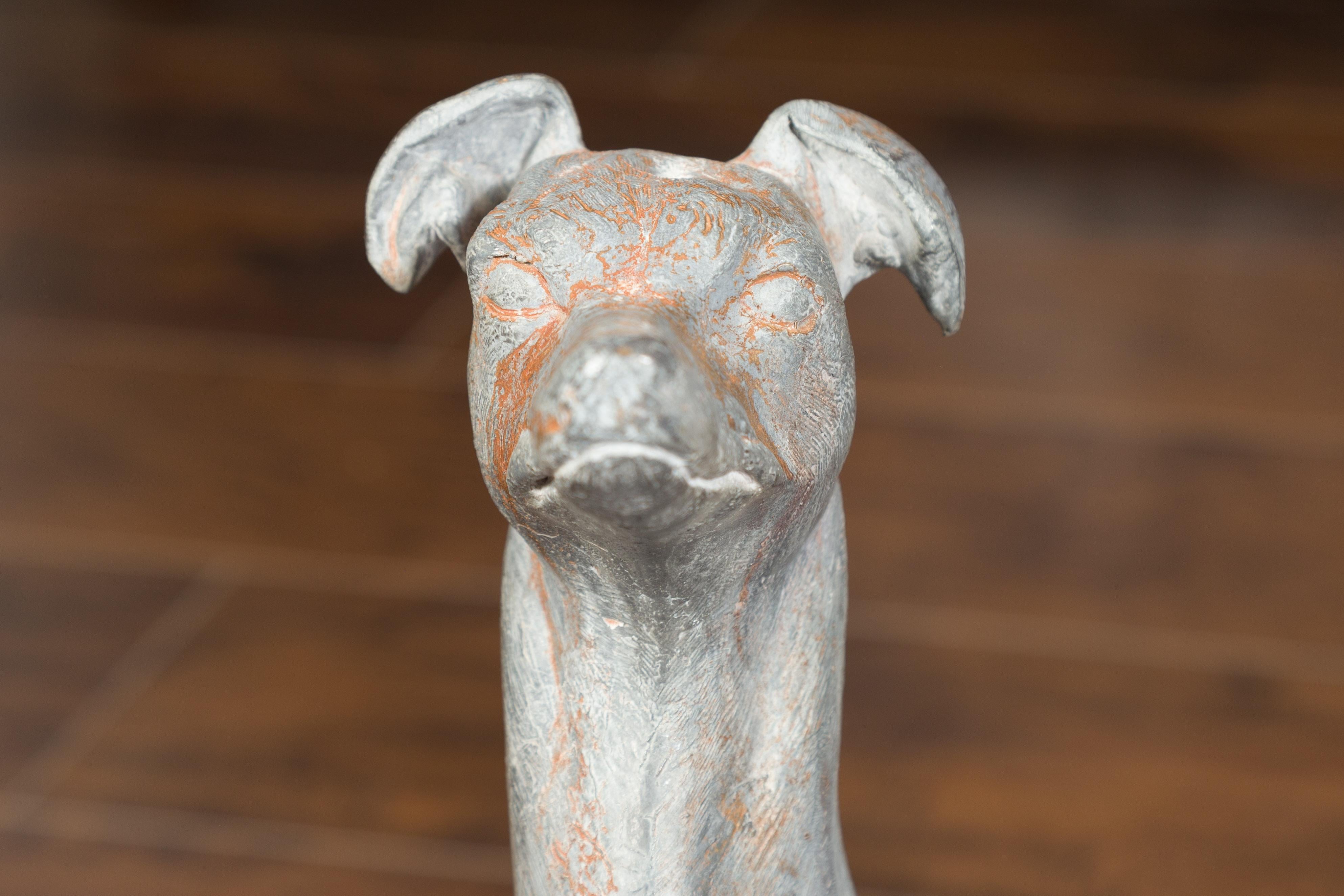Pair of English 1940s Lead Whippet Dog Sculptures on Scrolling Cartouches 5