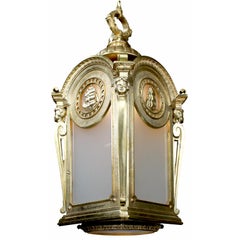 Paire de grandes lanternes de marine anglaises Brig en bronze doré datant du 19e-20e siècle