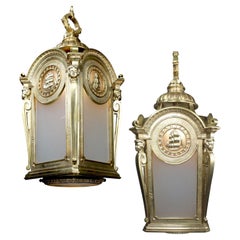 Used Pair of English 19th-20th Century Gilt-Bronze Brig - Tall Ship Marine Lanterns 