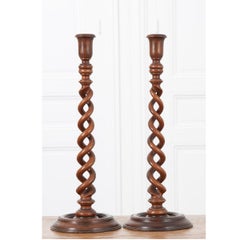 Pair of English 19th Century Barley Twist Candlesticks