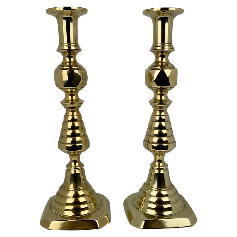 19th Century Push up Brass Candlesticks 