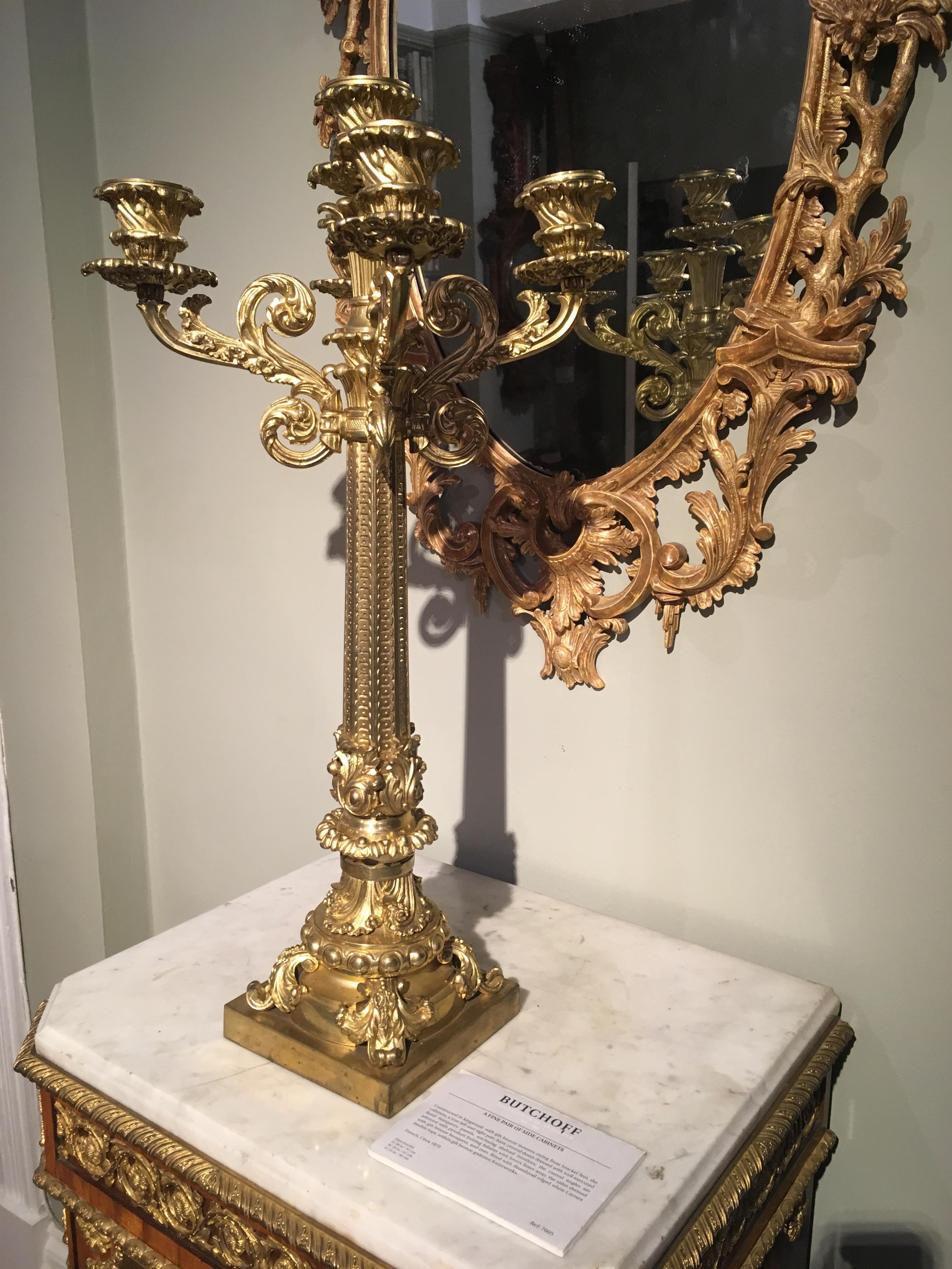 Pair of English 19th Century Cast Gilt Bronze Candelabra In Excellent Condition For Sale In London, GB