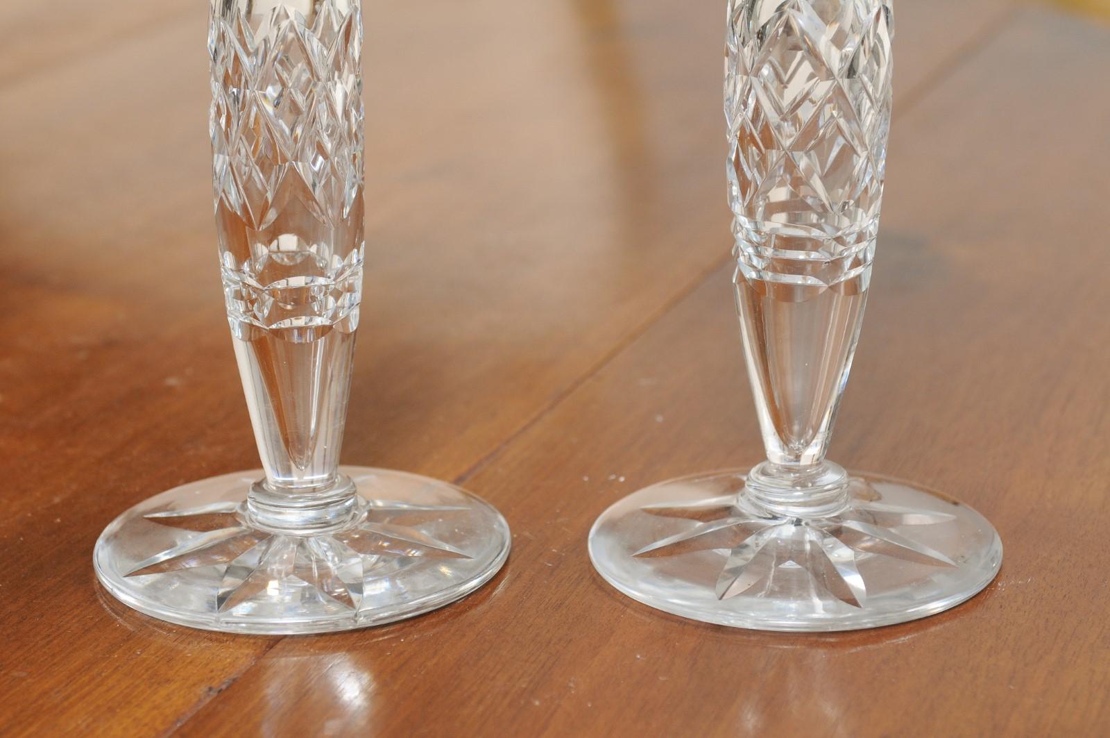 Pair of English 19th Century Crystal Candlesticks with Cut Diamond Motifs 7