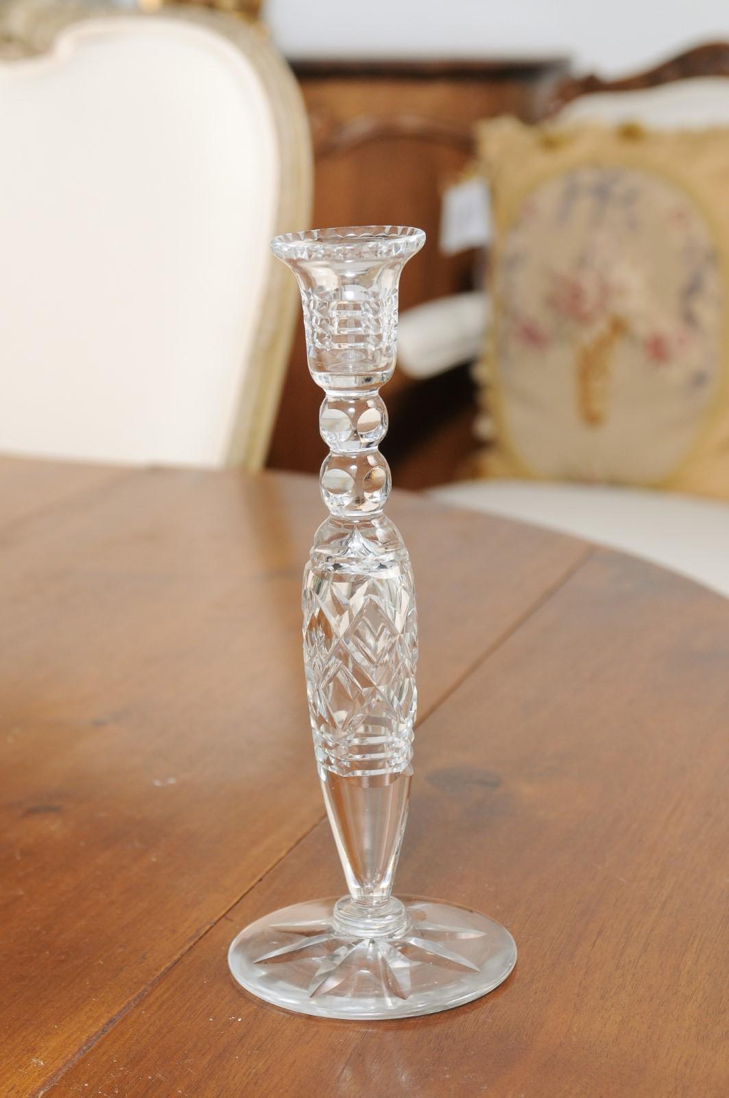 Pair of English 19th Century Crystal Candlesticks with Cut Diamond Motifs In Good Condition In Atlanta, GA