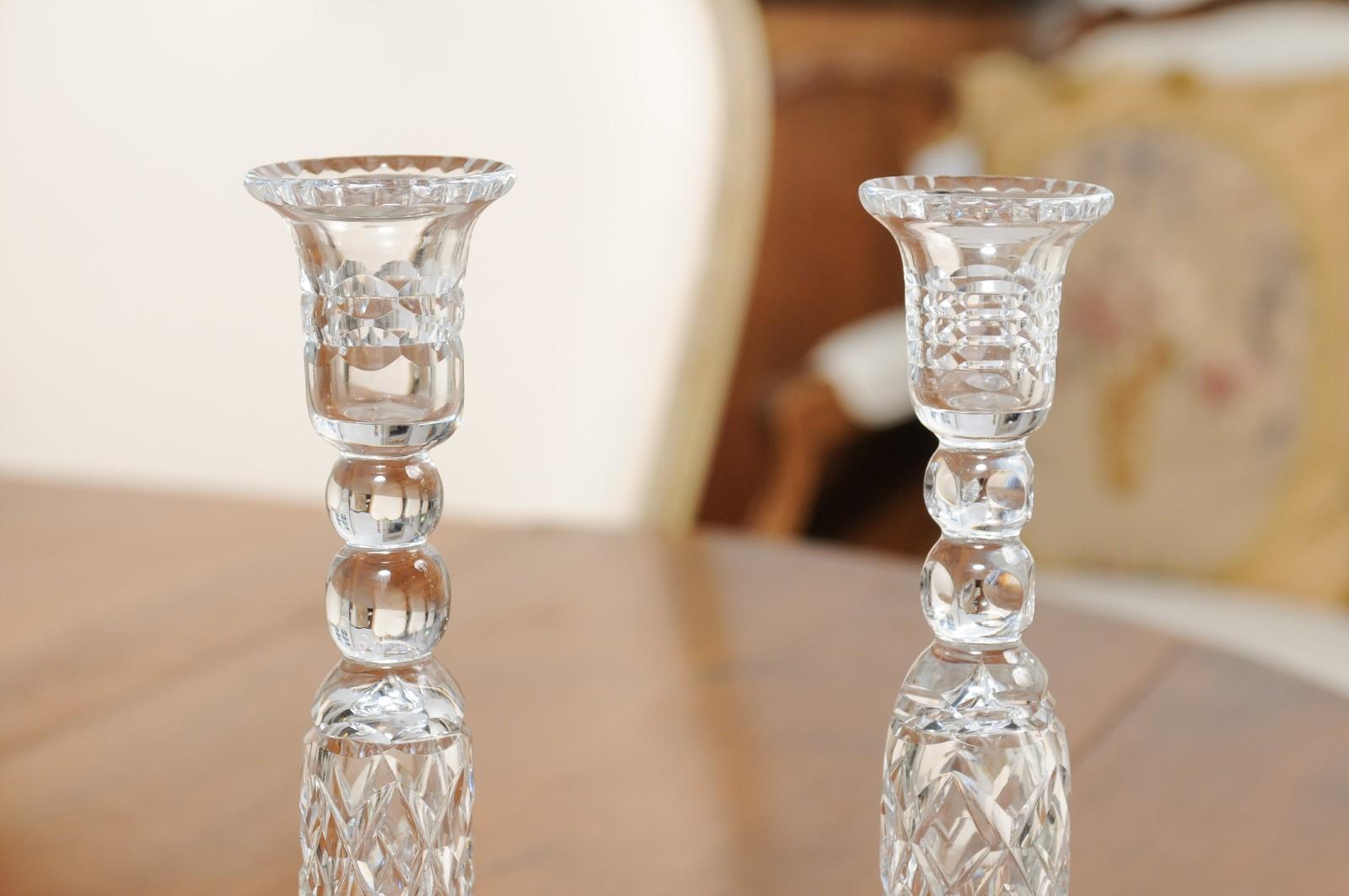 Pair of English 19th Century Crystal Candlesticks with Cut Diamond Motifs 5