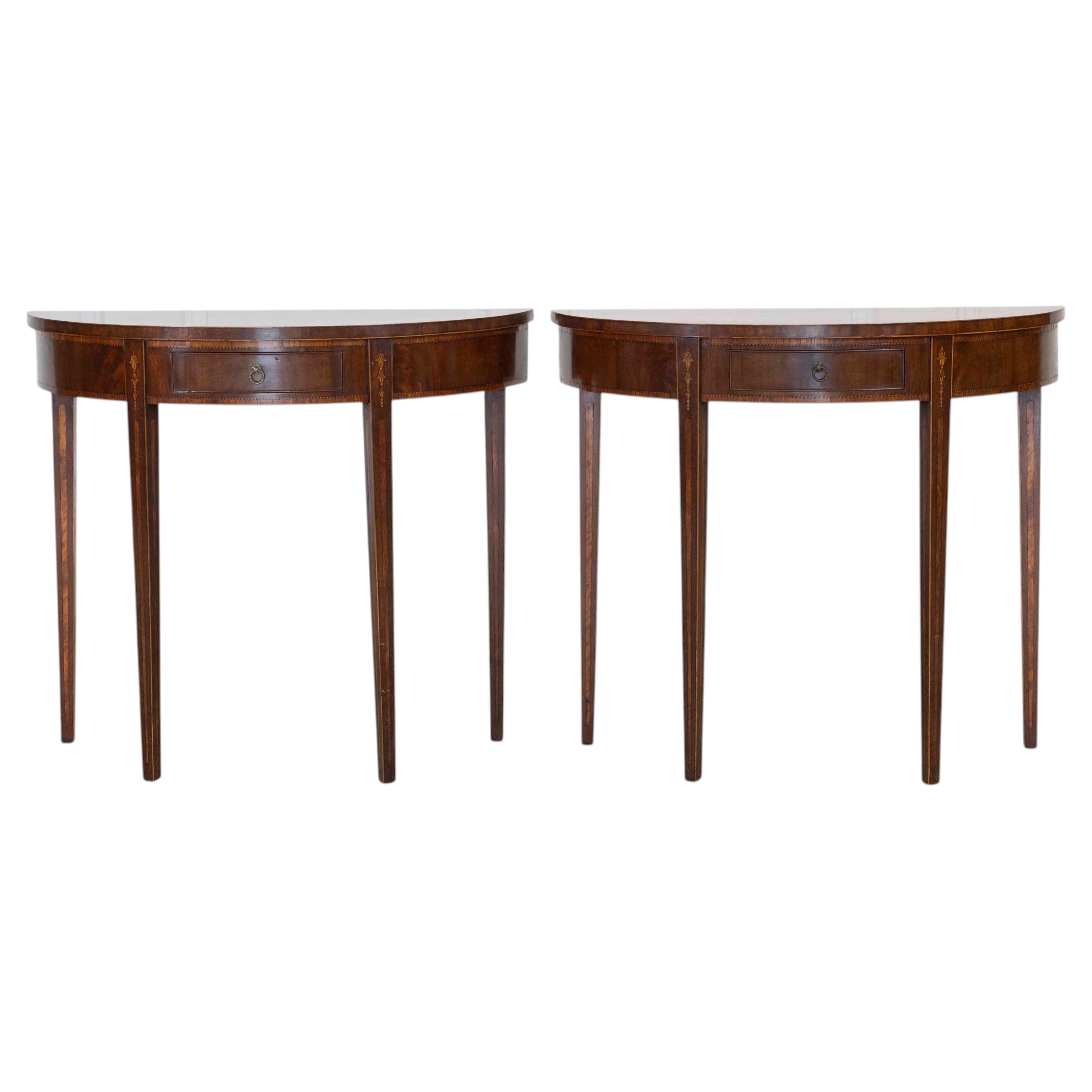 Pair of English 19th Century Demi-Lune Side Tables For Sale