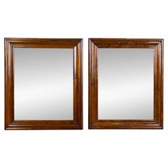 Pair of English 19th Century Figured Walnut Mirrors with Stepped Molded Frames