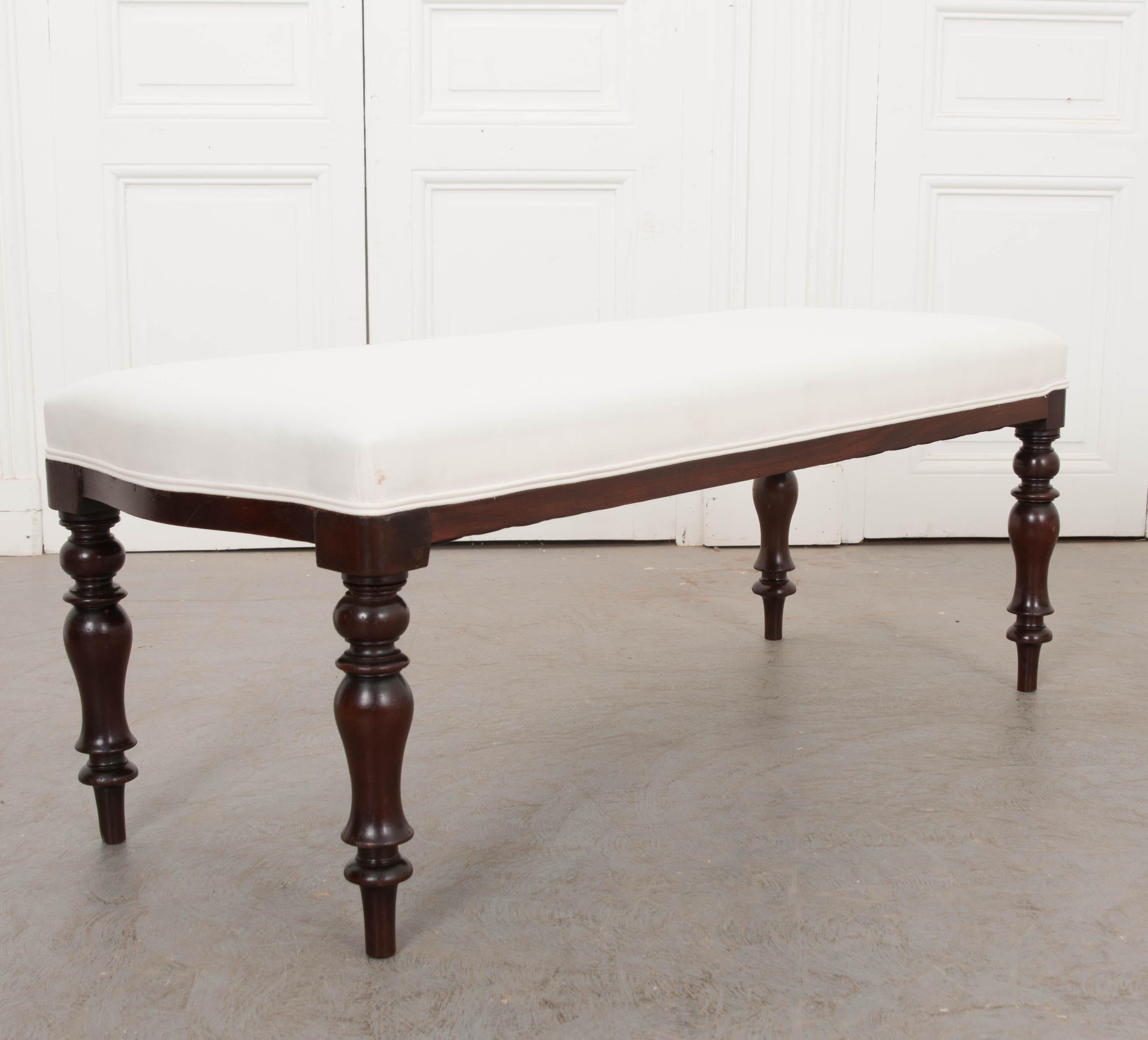 Pair of English 19th Century George III Mahogany Upholstered Benches 1