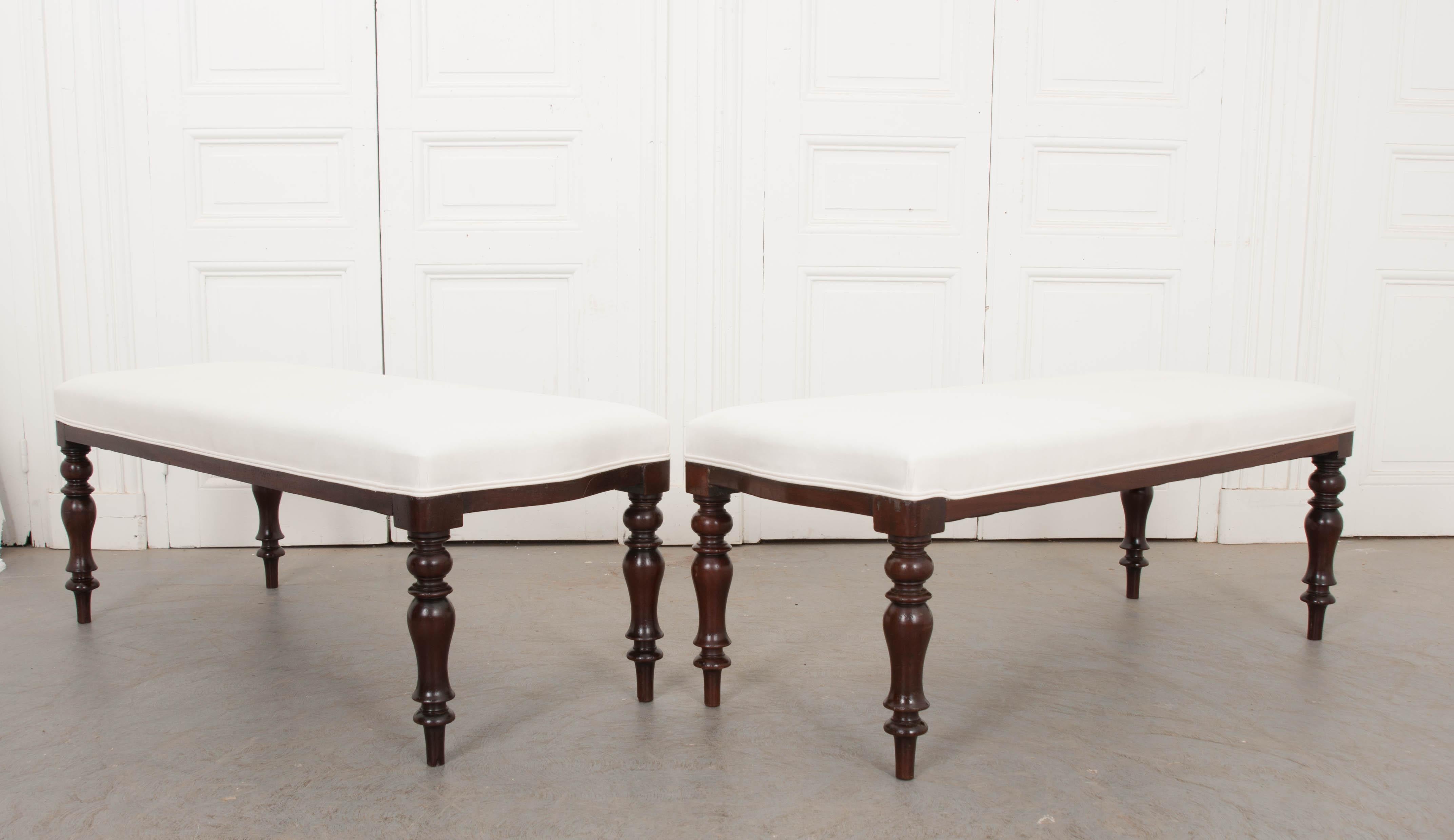 Pair of English 19th Century George III Mahogany Upholstered Benches 2