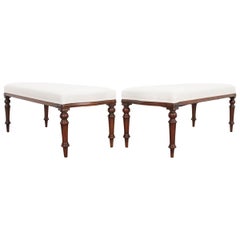 Pair of English 19th Century George III Mahogany Upholstered Benches