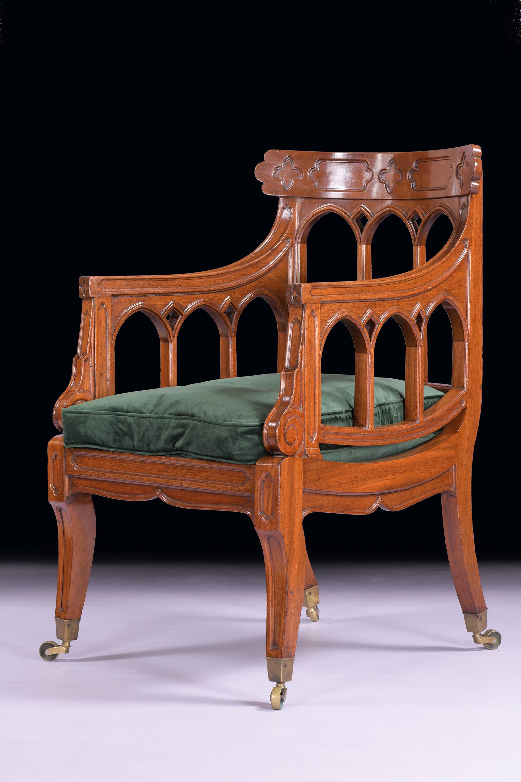 Pair of English 19th Century Gothic Revival Library Armchairs In Good Condition In Dublin, IE