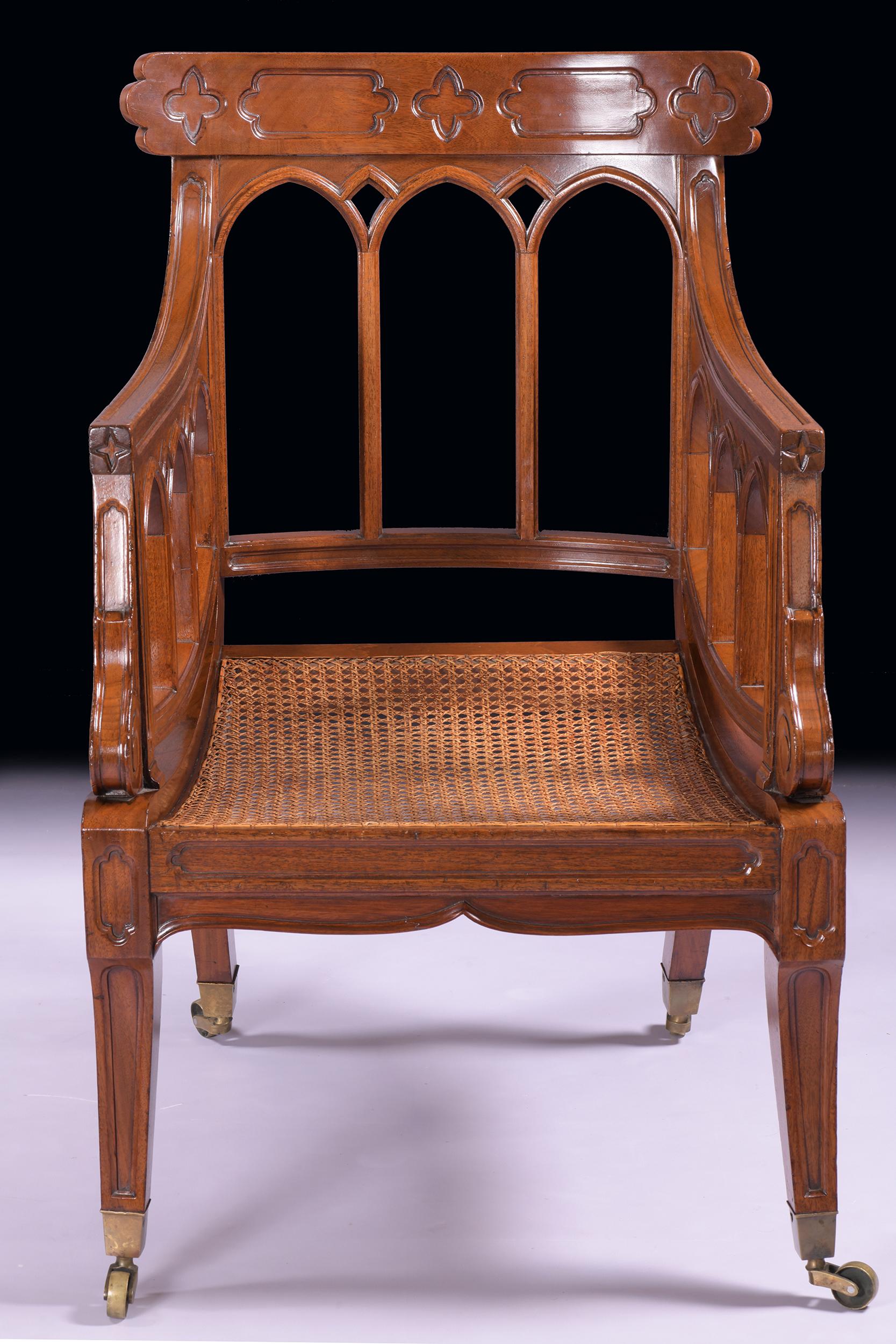 Pair of English 19th Century Gothic Revival Library Armchairs 1