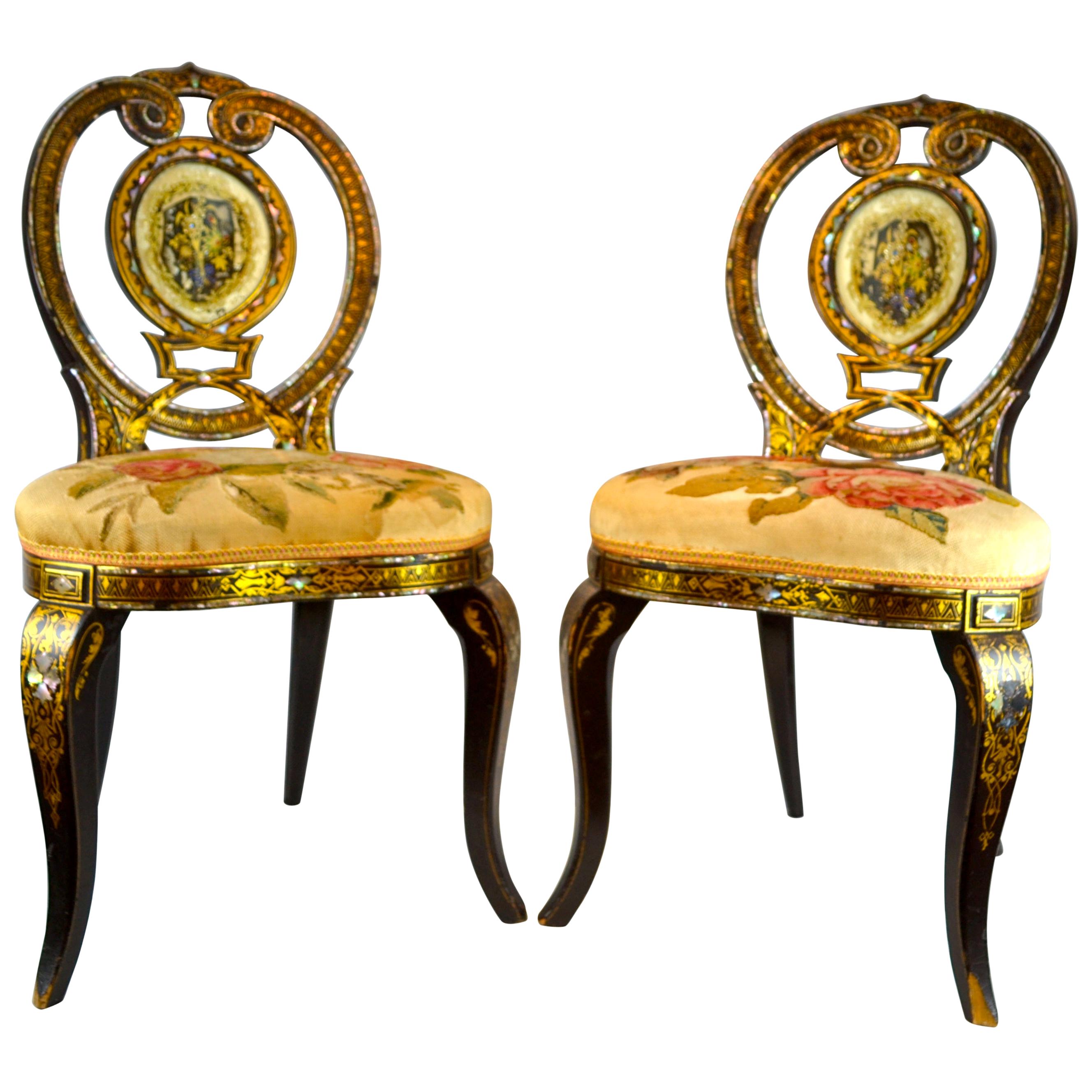 Pair of English 19th Century High Victorian Papier Mache Chairs