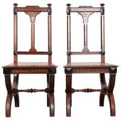 Pair of English 19th Century Inlay Mahogany Hall Chairs