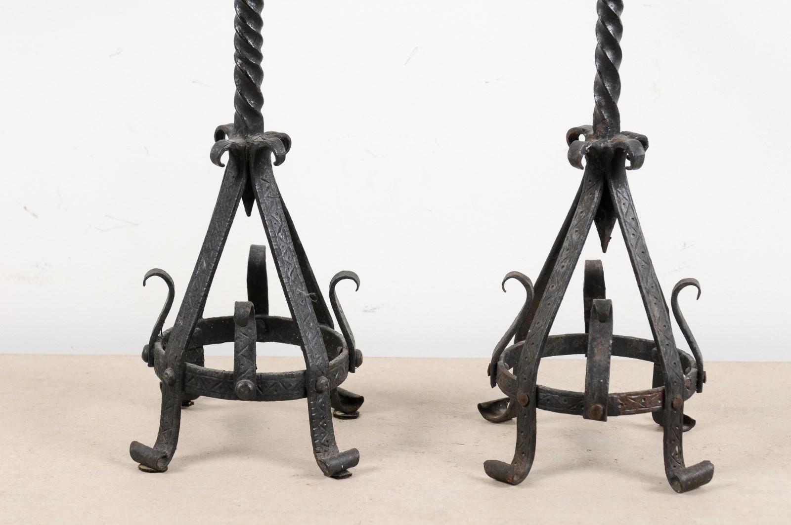 Pair of English 19th Century Iron Candlesticks with Twisted and Scrolled Motifs For Sale 3