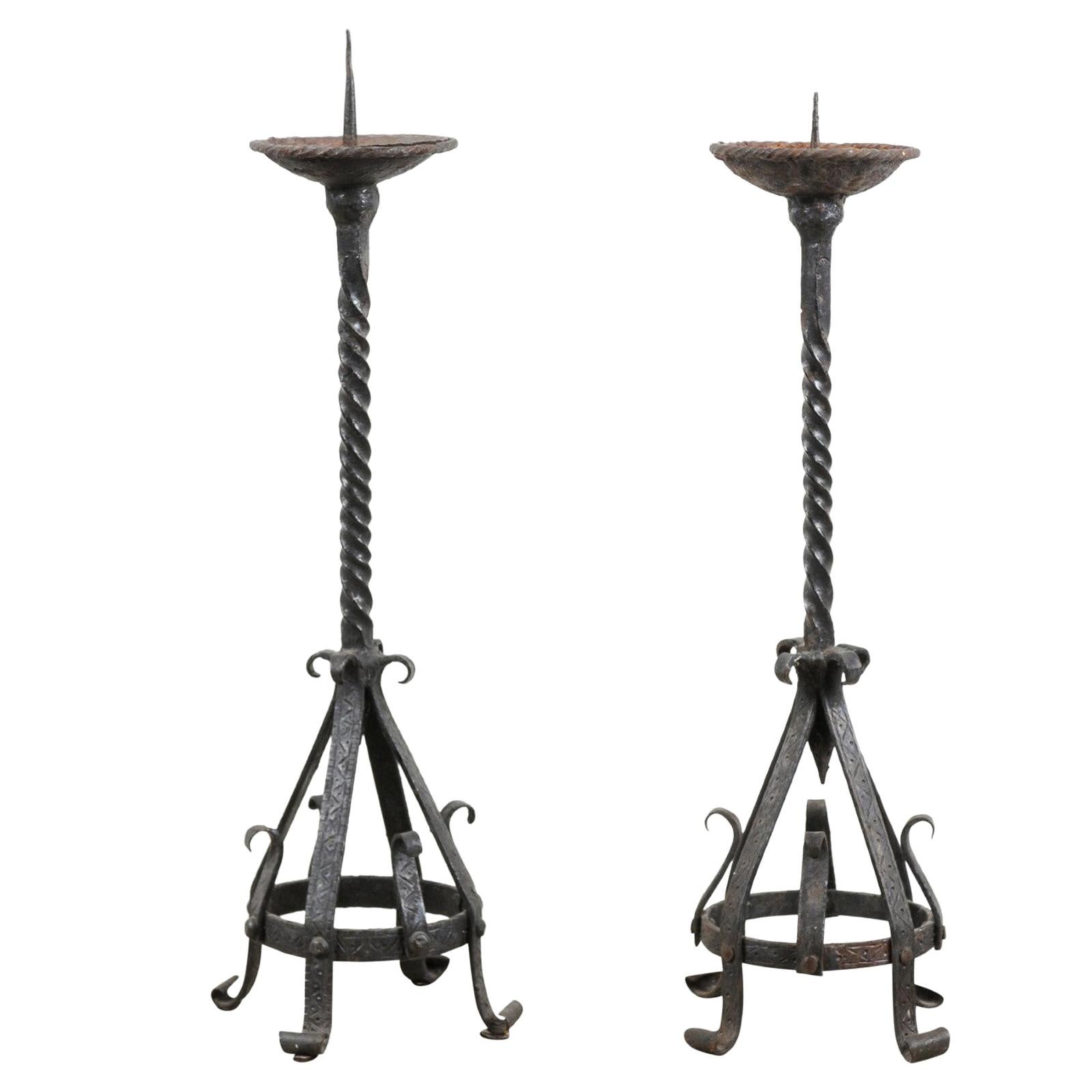 Iron Candlesticks with Twisted Element For Sale at 1stDibs