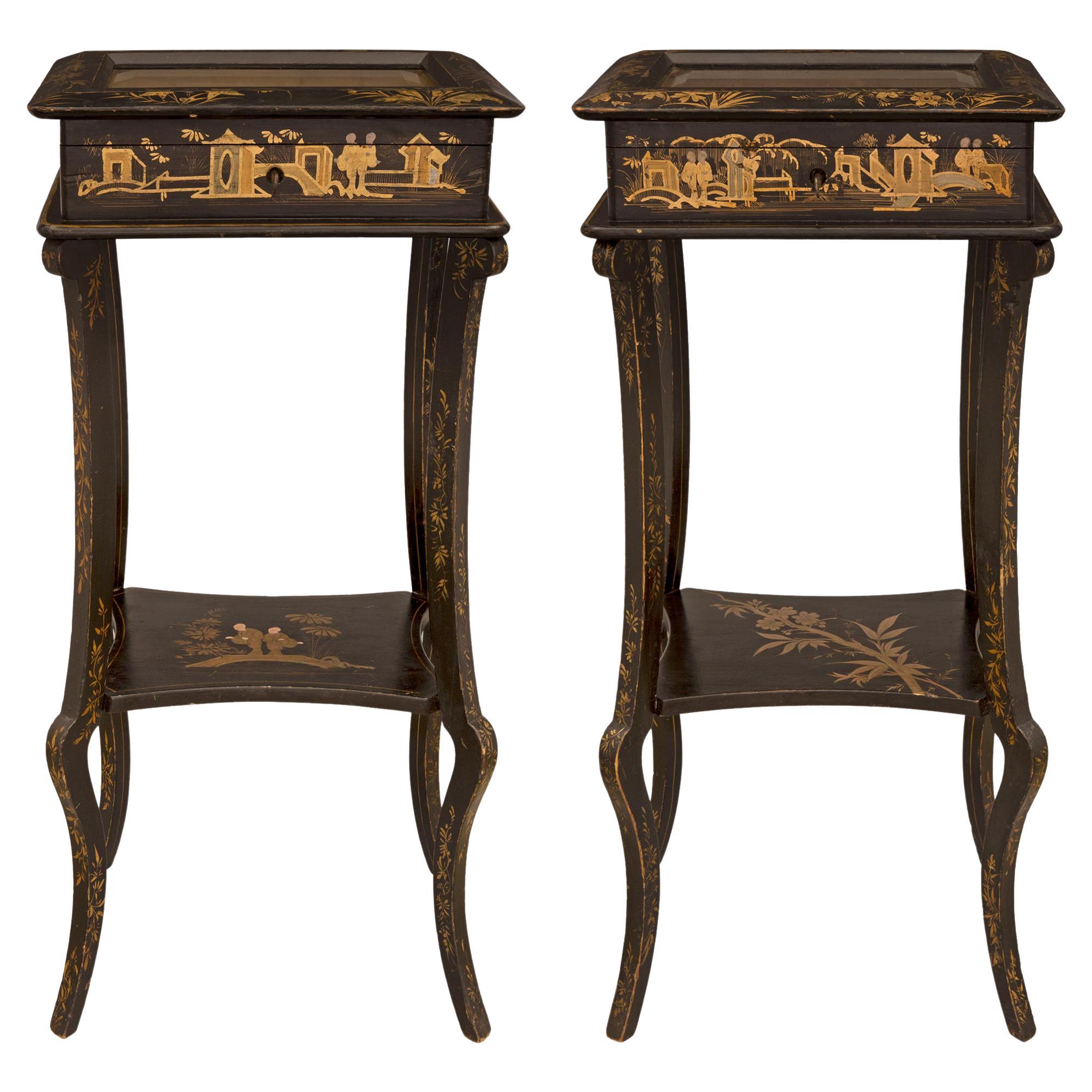 Pair of English 19th Century Japanese Black Lacquered Display Side Tables