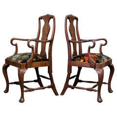 Pair of English 19th Century Large Mahogany Carver Elbow Chairs Reupholstered