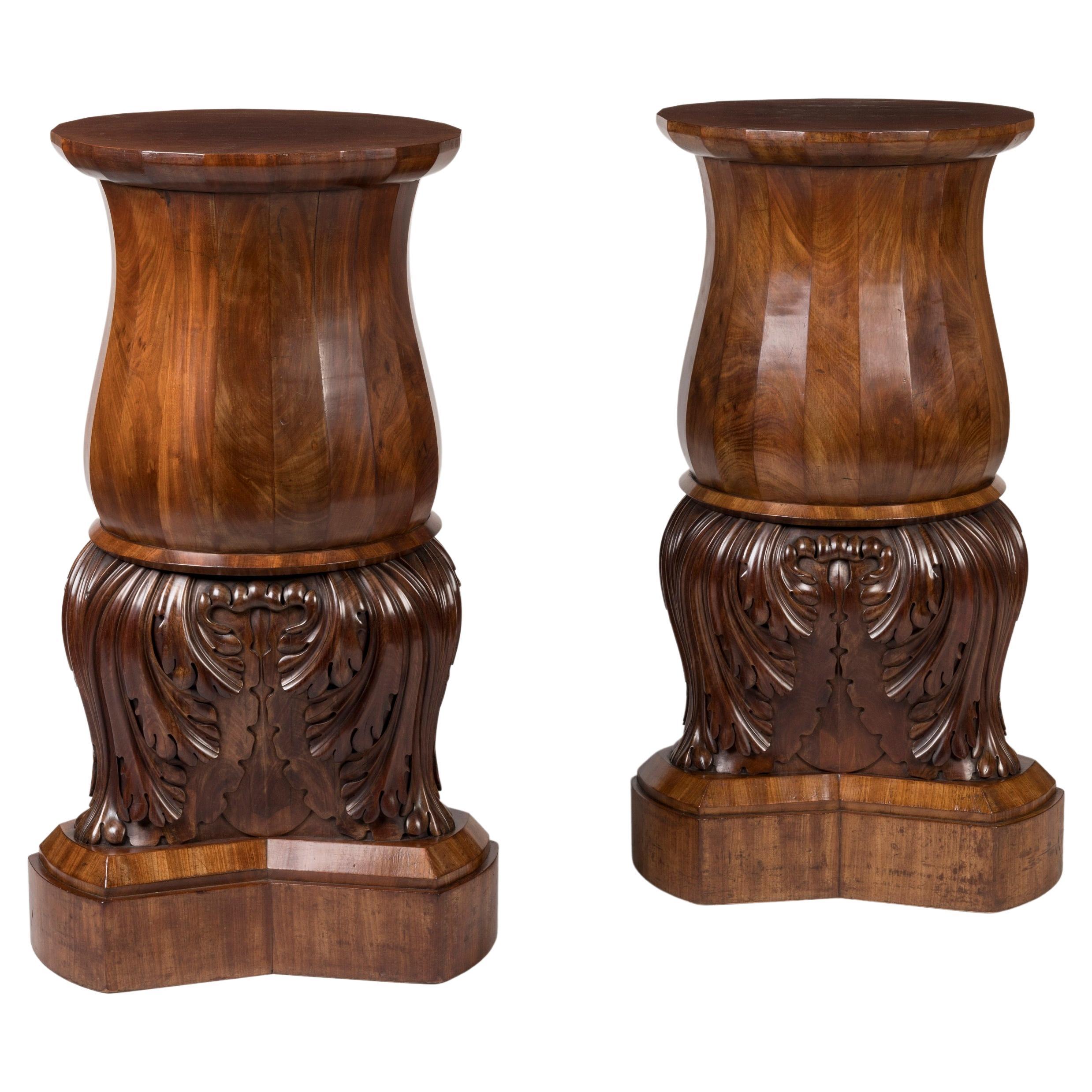 Pair of English 19th Century Mahogany Carved Pedestals For Sale