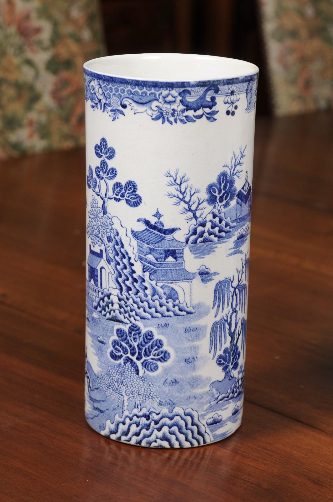 Pair of English 19th Century Mason's Patent Blue and White Ironstone Vases 1