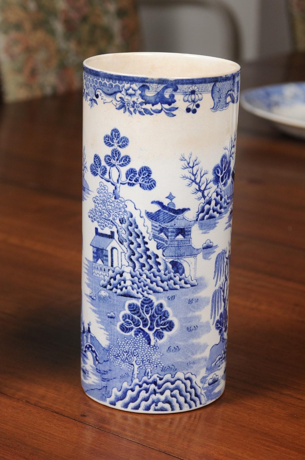 Pair of English 19th Century Mason's Patent Blue and White Ironstone Vases 2