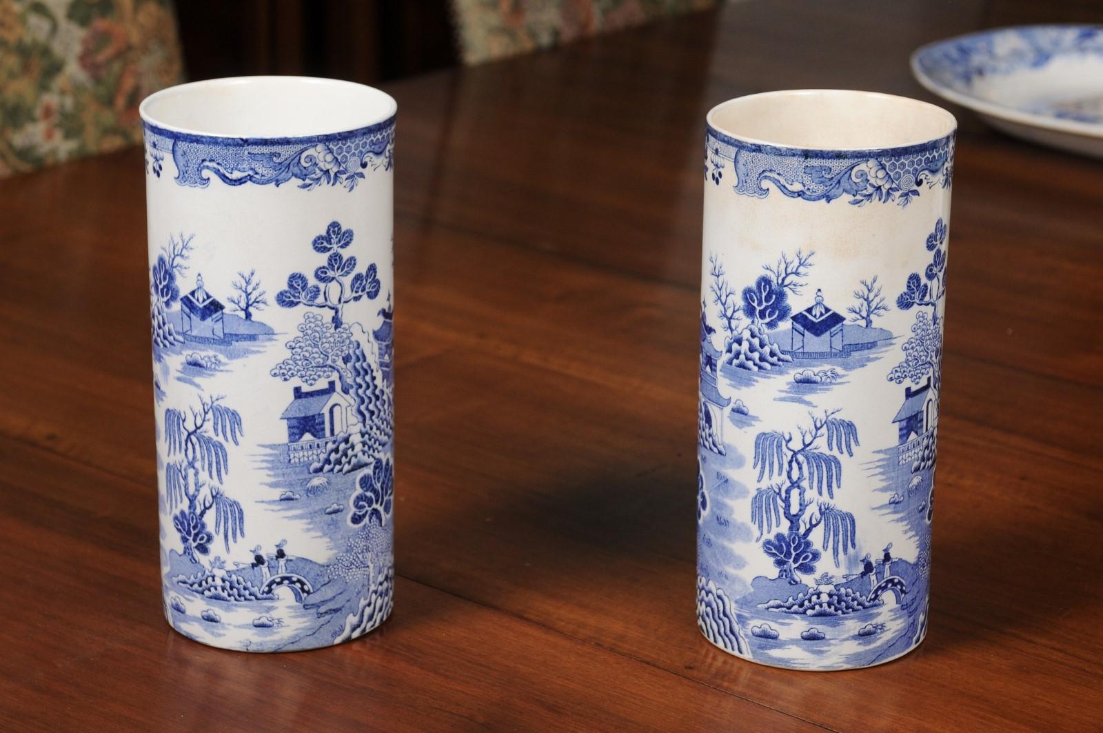 Pair of English 19th Century Mason's Patent Blue and White Ironstone Vases 3