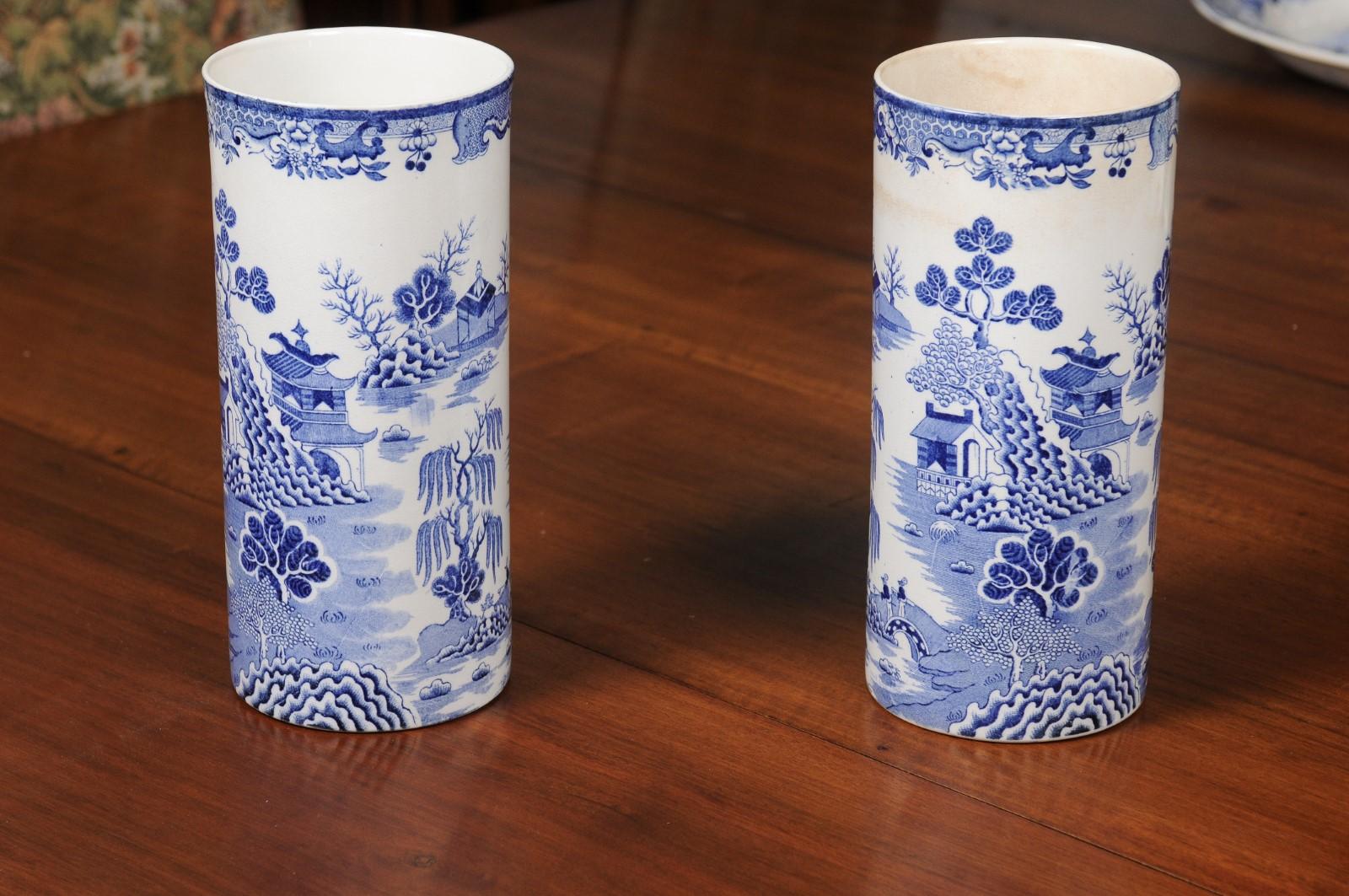 Pair of English 19th Century Mason's Patent Blue and White Ironstone Vases 4