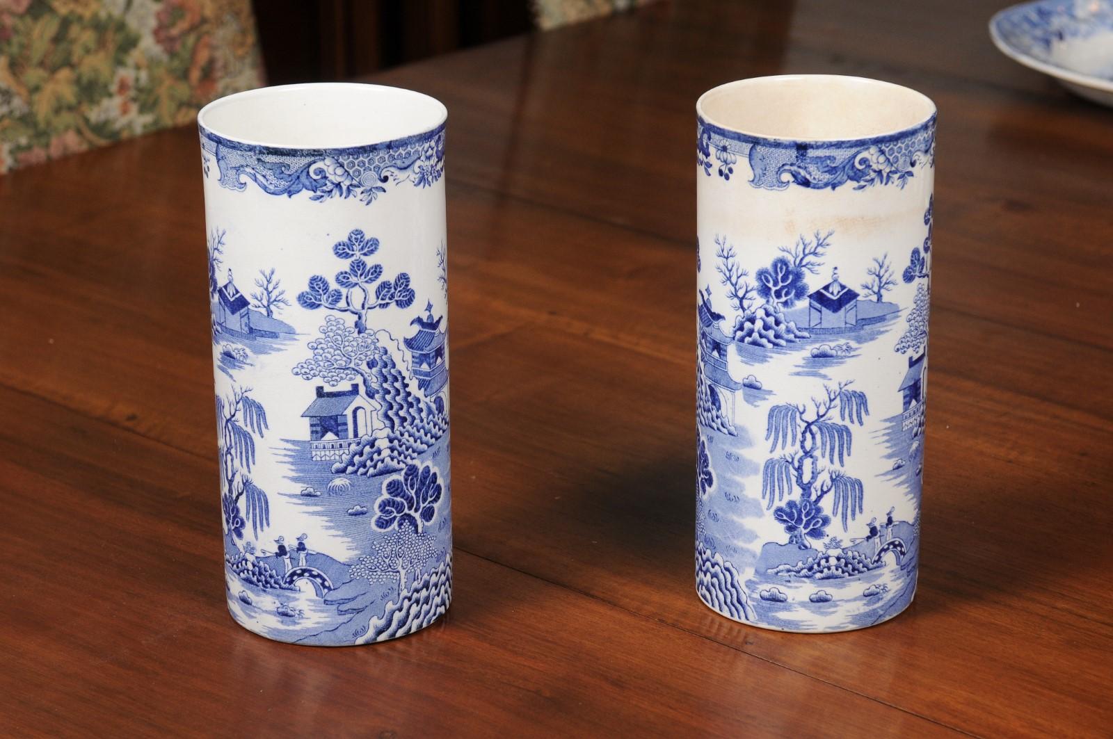 Pair of English 19th Century Mason's Patent Blue and White Ironstone Vases 5