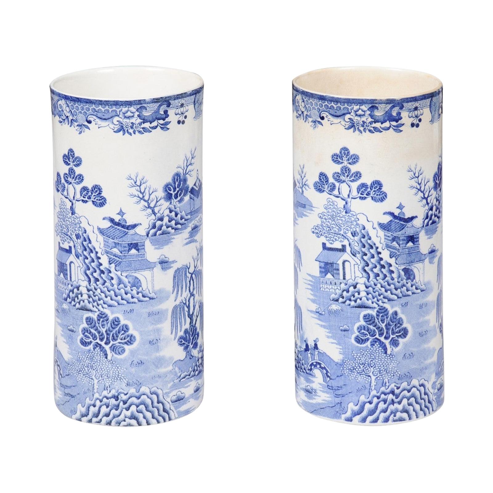 Pair of English 19th Century Mason's Patent Blue and White Ironstone Vases