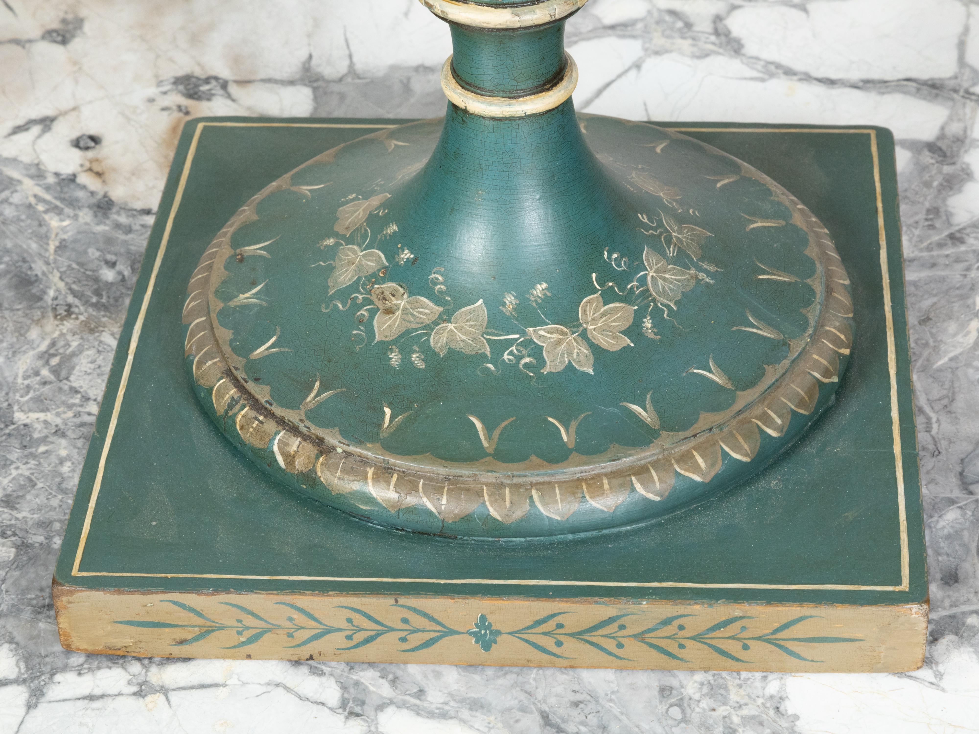 Pair of English 19th Century Neoclassical Style Green Painted Lidded Tôle Urns For Sale 7