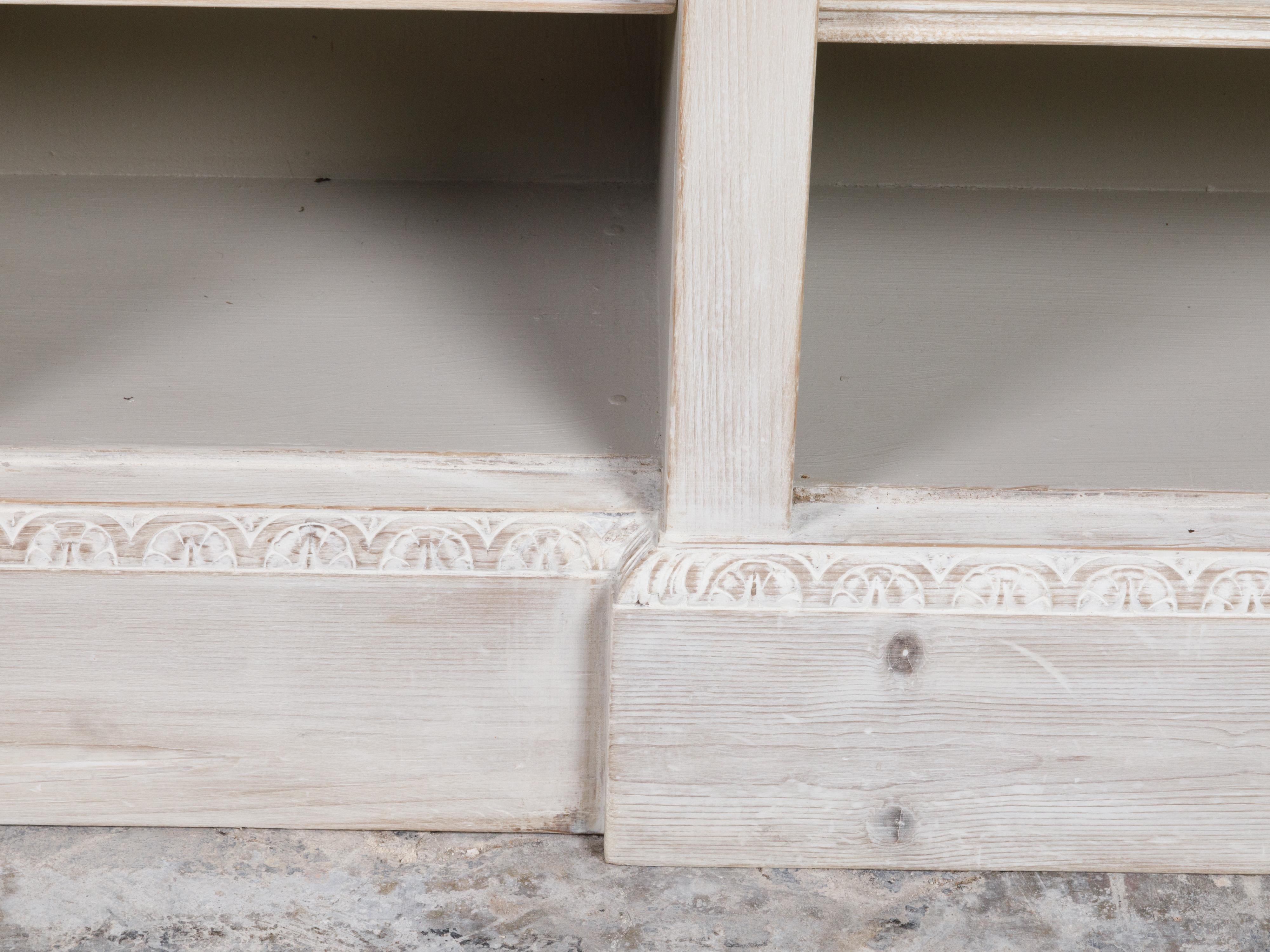 Pair of English 19th Century Neoclassical Style Painted and Carved Pine Shelves For Sale 2