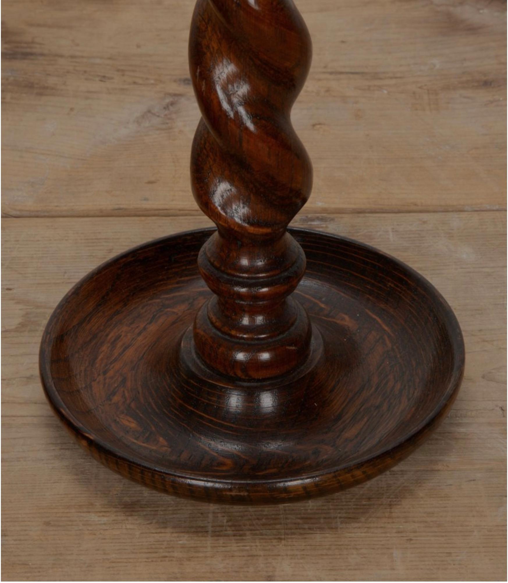Brass Pair of English 19th Century Oak Candlesticks
