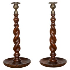 Pair of English 19th Century Oak Candlesticks
