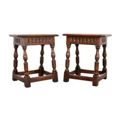 Antique Pair of English 19th Century Oak Joint Stools