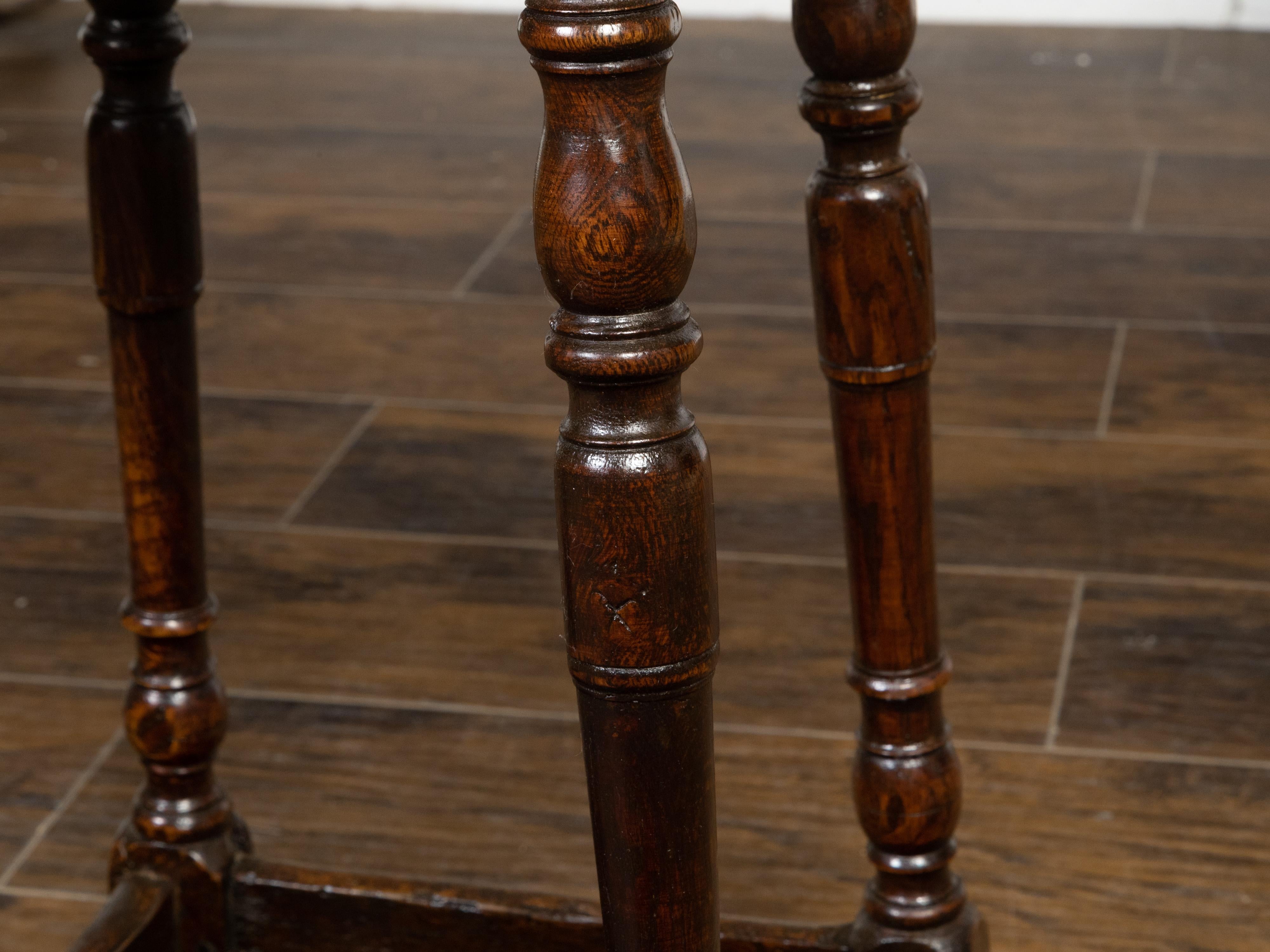 Pair of English 19th Century Oak Joint Stools with Turned Legs and Stretchers 3