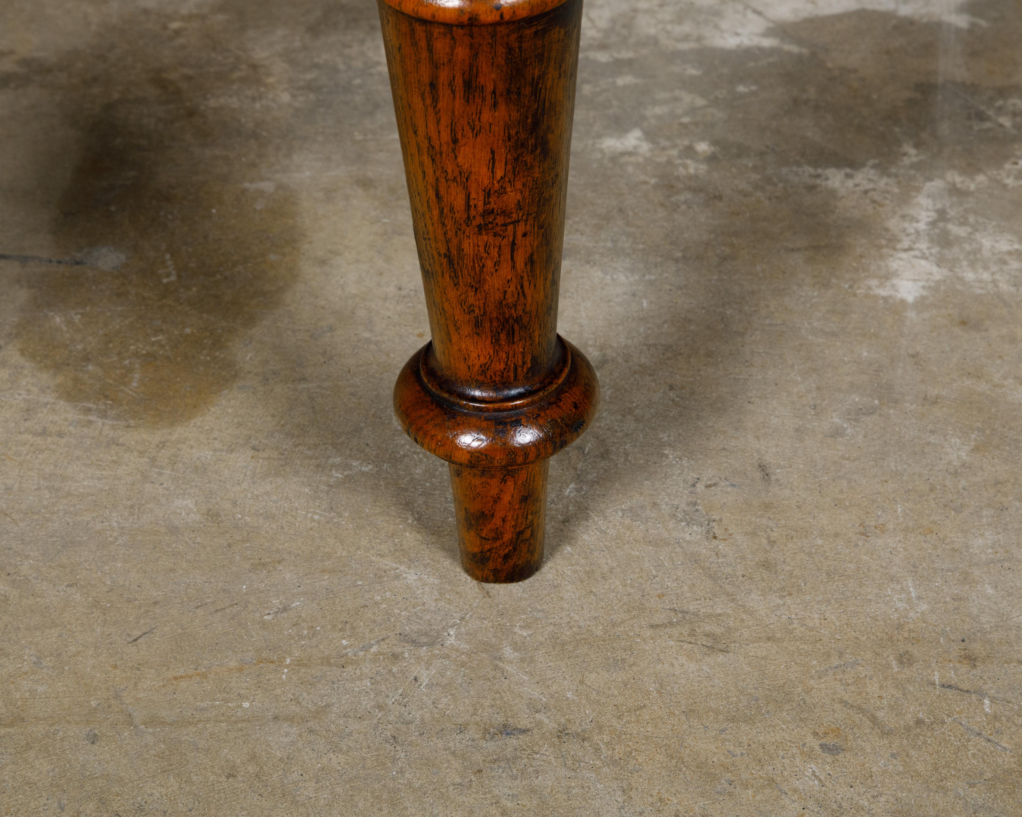 Pair of English 19th Century Oak Stools with Turned Legs and Custom Upholstery For Sale 3
