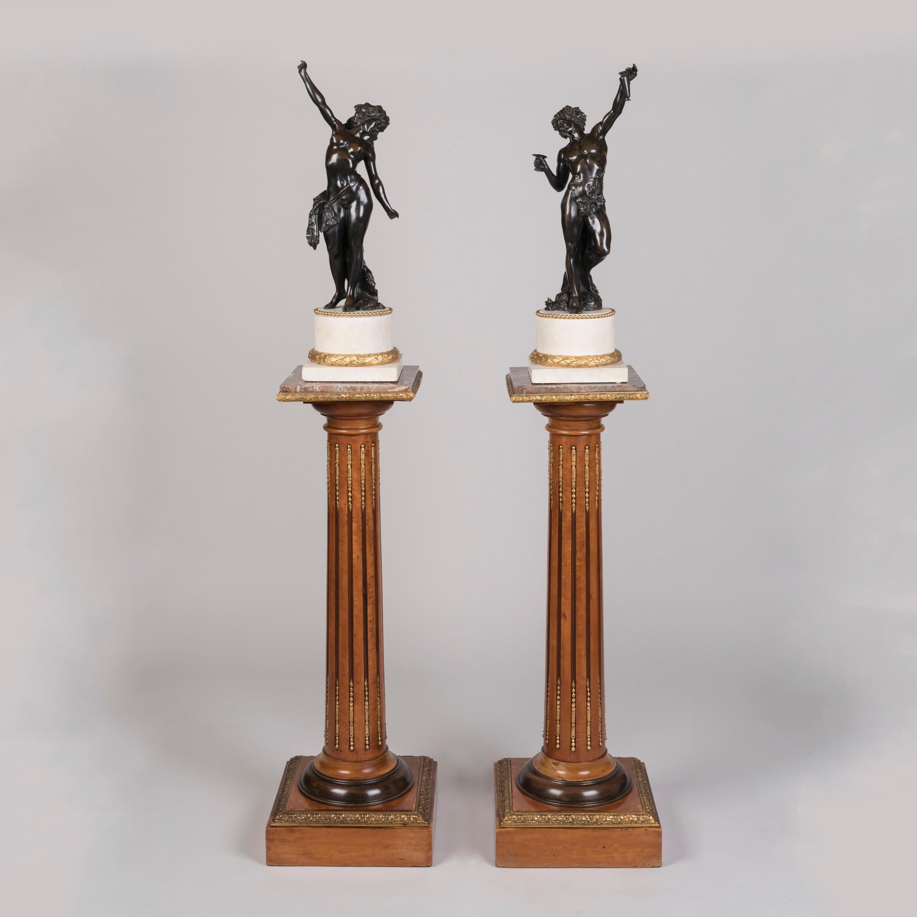 Pair of English 19th Century Ormolu-Mounted Satinwood Pedestals In Good Condition For Sale In London, GB