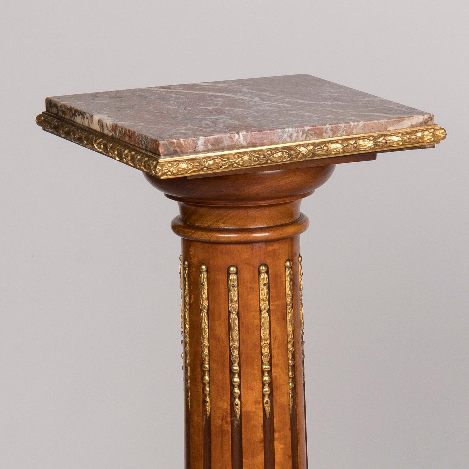 Pair of English 19th Century Ormolu-Mounted Satinwood Pedestals For Sale 5
