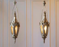 Pair of English 19th Century Painted Iron Gothic Revival Period Lanterns